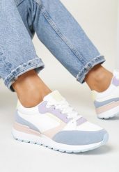 Biało-Fioletowe Sneakersy ze Sznurowaniem na Płaskiej Podeszwie Luvirn. Białe obuwie sportowe damskie Born2be, na jesień, przed kostkę, bez zapięcia. Za 99.99 zł.