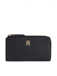 Tommy Hilfiger Portfel Th Feminine Large Slim Wallet AW0AW14890 Czarny. Czarne portfele damskie Tommy Hilfiger, bez wzorów, ze skóry. Za 379.99 zł.