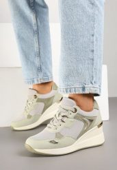 Jasnozielone Sneakersy na Koturnie z Ozdobnymi Wstawkami Cedera. Zielone obuwie sportowe damskie Born2be, na lato, z jeansu, bez zapięcia. Za 129.99 zł.