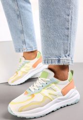Biało-Pomarańczowe Sneakersy Przed Kostkę Zdobione Przeszyciami Flallesi. Białe obuwie sportowe damskie Renee, przed kostkę, bez zapięcia. Za 79.99 zł.