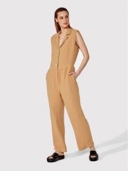 Simple Kombinezon KMD002 Brązowy Regular Fit. Brązowe sukienki damskie Simple, bez wzorów, z syntetyku, bez ramiączek. Za 209.99 zł.