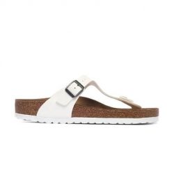 Japonki damskie Birkenstock 745531. Białe klapki damskie Birkenstock, bez wzorów, z materiału, z otwartym noskiem, bez obcasa, bez zapięcia. Za 405.85 zł.