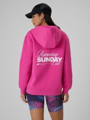 4F Bluza dresowa regular z kapturem damska - różowa XS. Czerwone bluzy damskie 4F, xs, bez wzorów, z dresówki, z kapturem. Za 249.99 zł.