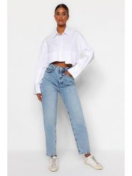 Trendyol Dżinsy - Tapered fit - w kolorze błękitnym rozmiar: 42. Niebieskie jeansy damskie Trendyol, z podwyższonym stanem. Za 79.21 zł.