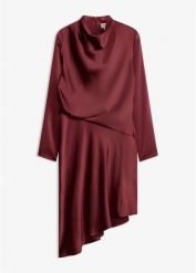 Sukienka midi z satyny. Czerwone sukienki damskie bonprix, bez wzorów, z satyny, eleganckie, bez ramiączek. Za 219.99 zł.