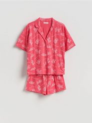 Dwuczęściowa piżama z bawełny - fuksja. Czerwone piżamy damskie Reserved, bez wzorów, z bawełny, bez ramiączek. Za 109.99 zł.