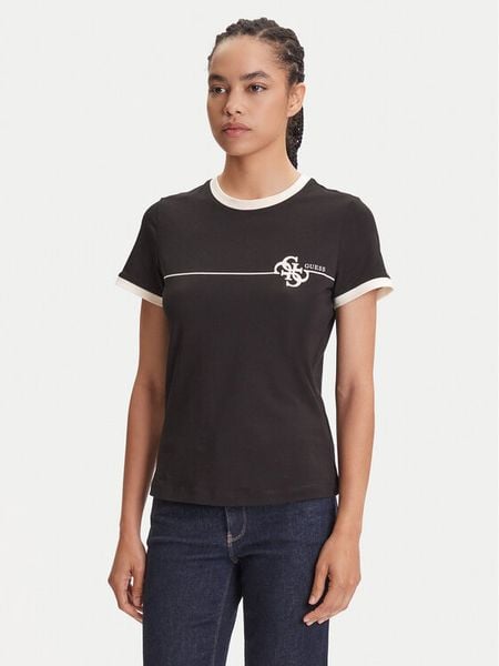 Guess T-Shirt V5YI01 J1314 Czarny Regular Fit. Czarne t-shirty damskie Guess, s, z aplikacjami, z bawełny, bez kołnierzyka. Za 89.99 zł.
