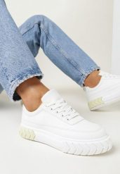 Biało-Żółte Sneakersy na Platformie z Łańcuszkiem Jaolisa. Białe obuwie sportowe damskie Born2be, bez zapięcia. Za 54.99 zł.