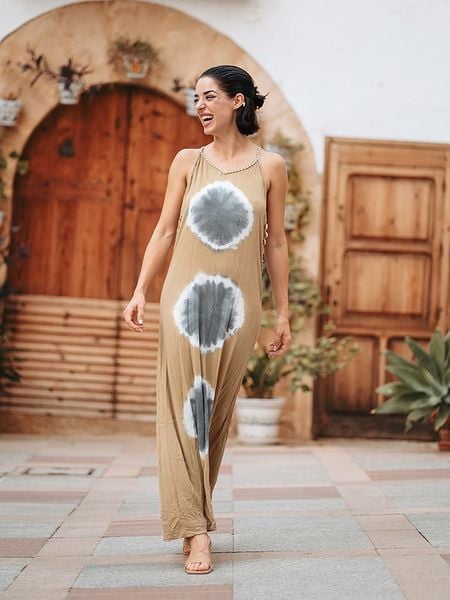 Isla Bonita by SIGRIS Sukienka w kolorze jasnobrązowym rozmiar: M. Brązowe sukienki damskie Isla Bonita by SIGRIS, bez wzorów, z bawełny, bez ramiączek. Za 161.73 zł.