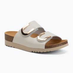 Klapki damskie Scholl Montery 2 Straps Ad Med. Białe klapki damskie Scholl, bez wzorów, z materiału, bez obcasa, bez zapięcia. Za 349.99 zł.