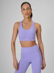 4F Biustonosz treningowy z wysokim wsparciem damski - fioletowy M. Fioletowe biustonosze sportowe damskie 4F, bez wzorów, z gumy. Za 179.99 zł.