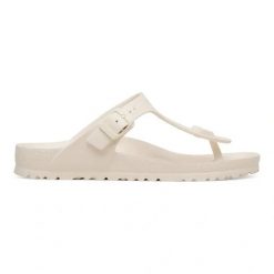 Birkenstock Gizeh EVA Eggshell Japonki damskie. Białe klapki damskie Birkenstock, bez wzorów, ze skóry, bez obcasa, bez zapięcia. Za 189.99 zł.