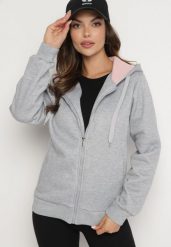 Szara Rozpinana Bluza z Bawełną i Kontrastowym Kapturem Arkiara. Szare bluzy damskie Born2be, s, bez wzorów, z bawełny. Za 39.99 zł.