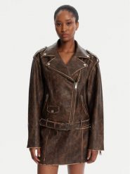 Guess Kurtka z imitacji skóry W5YL04 WHDI0 Brązowy Regular Fit. Brązowe kurtki damskie Guess, m, z aplikacjami, ze skóry, bez kaptura. Za 649.99 zł.
