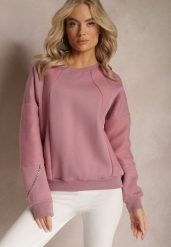 Ciemnoróżowa Bawełniana Bluza z Łańcuszkiem Eleutia. Czerwone bluzy damskie Renee, bez wzorów, z bawełny, bez kaptura. Za 79.99 zł.