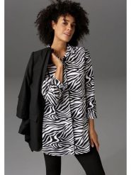 Aniston Bluzka w kolorze czarno-białym rozmiar: 48. Białe bluzki damskie Aniston, bez wzorów, z wiskozy, bez kołnierzyka, bez ramiączek. Za 56.99 zł.