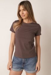 Szary Klasyczny T-shirt z Bawełny o Prostym Kroju Heneia. Szare t-shirty damskie Born2be, m, z aplikacjami, z bawełny, bez kołnierzyka. Za 29.99 zł.