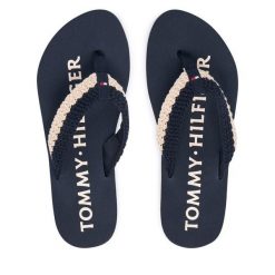 Japonki Tommy Hilfiger. Niebieskie klapki damskie Tommy Hilfiger, bez wzorów, bez obcasa, bez zapięcia. Za 169.99 zł.