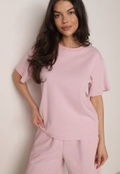 Różowy Klasyczny T-shirt z Bawełny o Prostym Kroju Phemeni. Czerwone t-shirty damskie Born2be, l, bez wzorów, z bawełny, bez kołnierzyka. Za 59.99 zł.