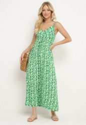 Zielona Wiskozowa Sukienka z Kopertowym Dekoltem na Regulowanych Ramiączkach ze Ściągaczem Dimarla. Zielone sukienki damskie Born2be, bez wzorów, z wiskozy, eleganckie, bez ramiączek. Za 79.99 zł.