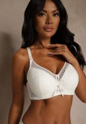 Jasnobeżowy Koronkowy Biustonosz Ozdobiony Przezroczystą Wstawką Acalinai. Brązowe biustonosze Renee, bez wzorów, z jeansu. Za 39.99 zł.