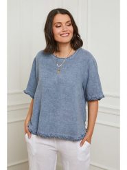 Curvy Lady Lniana koszulka w kolorze niebieskim rozmiar: 44/46. Niebieskie bluzki damskie Curvy Lady, bez wzorów, ze lnu, bez kołnierzyka, bez ramiączek. Za 127.35 zł.