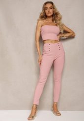 Różowe Spodnie Skinny z Ozdobnymi Napami Eclaria. Czerwone rurki damskie Renee, z aplikacjami, z jeansu, z podwyższonym stanem. Za 44.99 zł.