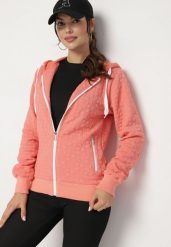 Różowa Rozpinana Bluza z Dodatkiem Bawełny Ozdobiona Troczkami Arsolina. Czerwone bluzy damskie Born2be, l, bez wzorów, z bawełny, bez kaptura. Za 89.99 zł.