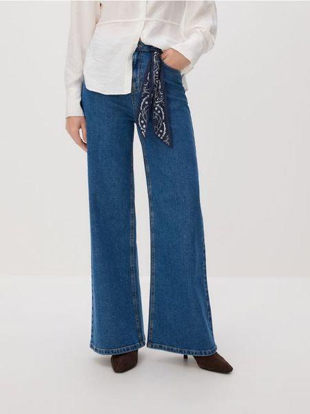 Jeansy wide leg z bandaną - niebieski. Niebieskie jeansy damskie Reserved. Za 159.99 zł.