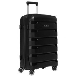 Czarna, średnia walizka z polipropylenu z obrotowymi kółkami Peterson PTN HPP-01-W-M. Czarne walizki Peterson, bez wzorów, średnie. Za 157.99 zł.