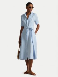 Polo Ralph Lauren Sukienka koszulowa 211969139001 Błękitny Regular Fit. Niebieskie sukienki damskie Polo Ralph Lauren, bez wzorów, ze lnu, bez ramiączek. Za 989.99 zł.