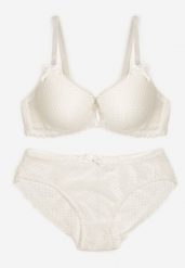 Jasnobeżowy Komplet z Koronki Regulowany Biustonosz Full Cup oraz Majtki Figi Irialynne. Brązowe komplety bielizny Renee, z aplikacjami, z koronki. Za 29.99 zł.