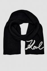 KARL LAGERFELD Czarny szalik damski Logo Signature z domieszką wełny. Czarne szaliki damskie KARL LAGERFELD, na zimę, bez wzorów, z wełny. W wyprzedaży za 342.99 zł.