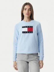 Tommy Jeans Bluza Flag DW0DW22564 Niebieski jasny Regular Fit. Niebieskie bluzy damskie Tommy Jeans, l, bez wzorów, z bawełny, bez kaptura. Za 409.99 zł.