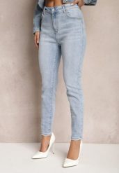 Jasnoniebieskie Jeansy Skinny z Subtelnymi Przetarciami i Przeszyciami na Kieszeniach Lenari. Niebieskie jeansy damskie Renee, bez wzorów, z jeansu. Za 89.99 zł.