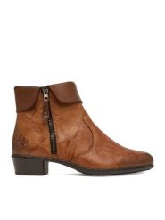 Rieker Botki CEO-Y07A8-22 Brązowy. Brązowe botki damskie Rieker, ze skóry, bez obcasa, na słupku, bez zapięcia. Za 399.99 zł.