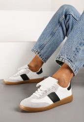 Biało-Czarne Sznurowane Płaskie Sneakersy z Geometrycznym Wzorem Felilva. Białe obuwie sportowe damskie Renee, z jeansu, bez zapięcia. Za 74.99 zł.