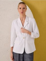 Marynarka z domieszką lnu - biały. Białe marynarki i żakiety damskie Sinsay, l, bez wzorów. Za 69.99 zł.