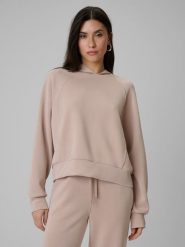 4F Bluza dresowa regular z kapturem damska - beżowa M. Brązowe bluzy damskie 4F, m, bez wzorów, z dresówki, z kapturem. Za 199.99 zł.