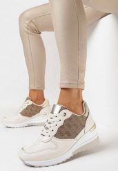 Beżowe Sneakersy na Niskiej Koturnie Liseia. Brązowe obuwie sportowe damskie Born2be, bez zapięcia. Za 99.99 zł.
