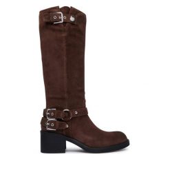 Kozaki Guess. Brązowe kozaki damskie Guess, bez obcasa, na słupku, bez zapięcia. Za 824.99 zł.