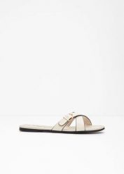 Klapki. Brązowe klapki damskie bonprix, bez wzorów, bez obcasa, bez zapięcia. Za 54.99 zł.