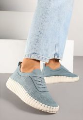 Niebieskie Sneakersy na Tłoczonej Platformie z Ażurową Cholewką Ronfira. Niebieskie obuwie sportowe damskie Renee, bez zapięcia. Za 69.99 zł.