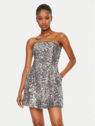 BARDOT Sukienka koktajlowa 59333DB1 Srebrny Slim Fit. Szare sukienki damskie Bardot, bez wzorów, z syntetyku, wizytowe, bez ramiączek. Za 479.99 zł.