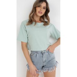 Miętowy T-shirt Rheniala. Zielone t-shirty damskie Born2be, l, bez wzorów, z bawełny, bez kołnierzyka. Za 34.99 zł.