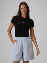 4F T-shirt slim gładki damski - czarny S. Czarne koszulki sportowe damskie 4F, s, bez wzorów, z materiału, bez ramiączek, na fitness i siłownię. Za 49.99 zł.