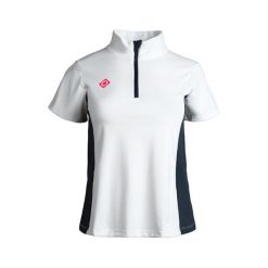 Koszulka do padla Temple Top damska, zapinana na zamek, elastyczna i oddychająca. Białe bluzki damskie Izas, bez wzorów, z nylonu, sportowe, bez kołnierzyka, bez ramiączek. Za 160.83 zł.