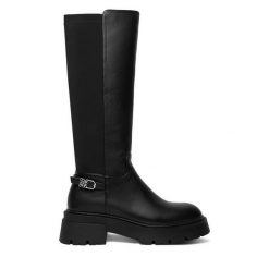 Kozaki Nine West. Czarne kozaki damskie Nine West, bez obcasa, na płaskiej podeszwie, bez zapięcia. Za 349.99 zł.