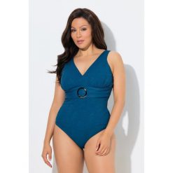 Damskie Kostium kąpielowy ozdobny pierścień miękkie miseczki z recyklingu. Niebieskie stroje jednoczęściowe Ulla Popken, bez wzorów, z elastanu. Za 239.99 zł.