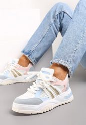 Biało-Niebieskie Sneakersy na Grubej Podeszwie z Brokatem Lenema. Białe obuwie sportowe damskie Renee, bez zapięcia. Za 99.99 zł.